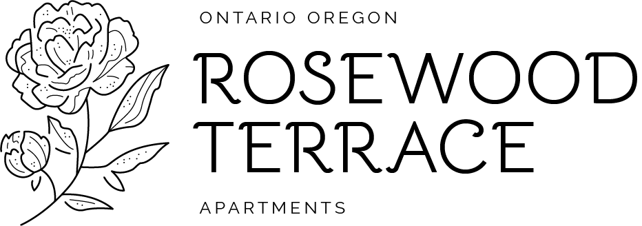 A logo for Rosewood Terrace Apartments in Ontario, Oregon.